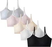 [ZEILINGERY] 5Pack Stretch Cotton Training Bras for Girls Sports Bra, Fitness Bra, Padded Everyday Bra Bralette