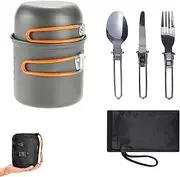 Camping Pot, Camping Cookware, Camping Pots and Pans Set, Lightweight Backpacking Cookware Set for Camping, Hiking, Backpacking, Picnics and Other Outdoor Activities (Orange)