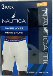 Nautica Men's BaseLayer Short Size Large 3-Pack Boxer Brief Black/Navy