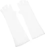 Happyyami Half Finger Sunscreen Sleeves Stick Key Heated Guard Summer Sunblock Gloves Sunblock Fingerless Gloves Hold Sunglasses Men Blue Armband Light Hand Warm Reusable Cloth White