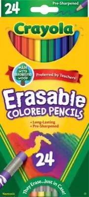CRAYOLA Erasable Colored Pencils 24ct - Pre-sharpened, Non-Toxic