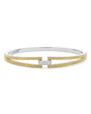 Lagos 18K Yellow Gold & Sterling Silver Caviar Lux Clip Diamond Pave Bangle Bracelet - Exclusive