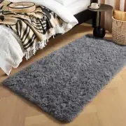 2x4 Small Bedroom Rug, Machine Washable Runner Rug, Soft Plush 2 x 4 ft Grey