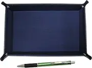 Japanese Grain Cowhide Leather Pen Tray Blue Metal & Pitch Grip Ballpoint Pen Set Green TRAL-WZ2067BP-G
