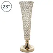 2 GOLD METAL 22" tall Faux Crystal Beaded Trumpet Vases Wedding Centerpieces