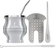 Cuopru Yerba Mate Cup Bombilla - Mate Gourd Set Includes Double Walled Stainless Steel Tea Cup, Tea Shaper Set, Bombilla Straws, Cleaning Brush