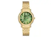 NEW Anne Klein 12/2348GMGB Womens 34mm Gold Tone Green Dial Crystal Accent Watch