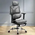 Ergonomic Office Chair Grey Mesh Recliner w/ Footrest Headrest Lumbar Support
