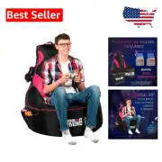 High-Back Bean Bag Chair Cover for Gamers - Black & Pink, Easy Clean Design