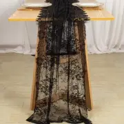Black Lace Table Runner Halloween Runners 30"x120" Embroidered Boho Vintage