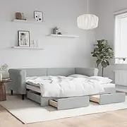 Bed Furniture Daybed with Trundle&Drawers Without Mattress Light Grey 90x190 cm