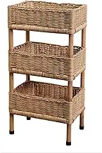 Hand-Woven Wooden Living Room Rattan Multi-Layer Storage Rack Sundries Solid Wood Storage Rack Wooden Shelf Storage Cabinet