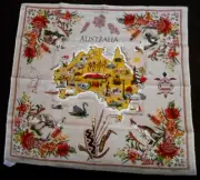 Vtg 100% Linen "AUSTRALIA MAP" UNUSED Souvenir Neil TABLECLOTH Down Under Print