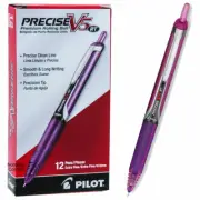 Pilot Precise V5 RT Rolling Ball Pen 26066, Purple Ink, 0.5mm Ex Fine, Box of 12