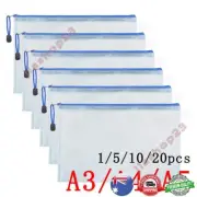 A3/A4/A5 Plastic Wallet Zip Lock Bags File Document Pocket Paper Storage