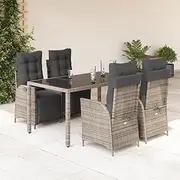 5 Piece Garden Dining Set with Cushions Grey Poly Rattan,Outdoor Furniture Sets-3213328