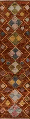 Geometric Plush Wool Berber Moroccan Runner Rug Hand-knotted Hallway Carpet 3x13