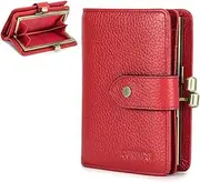 [CZWIMVRD] Full Grain Leather Kiss Lock Wallet for Women Small Kiss Clasp Coin Purse Red Bifold Card Holder with Rfid Blocking