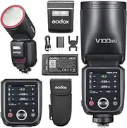 Godox V100S Flash V100-S USA Version Round Head Touch Screen Flash, 100Ws Global Shutter Flash Sync 1/80000, 1/8000 HSS, Built-in Lithium Battery, 10 Level LED Modeling Lamp, for Sony Camera