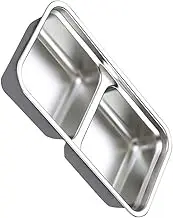 Ipetboom Stainless Steel Sauce Dish Food Sauce Dish for Condiments Seasonings Dual Compartment Appetizer Serving Plate for Home Restaurant Use Wear Resistant