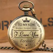 To My Son Full Hunter Quartz Pocket Watch Analog Fob Chain I Love You Forever