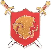 [Pinstant] Merlin King Arthur Pendragon Crest Shield Sigil Symbol Round Table Camelot Court TV Show Yellow Gold Dragon Red Swords Excalibur Insignia Fantasy Knights 1.6" Enamel Pin Badge, 1.6 Inches, Enamel,