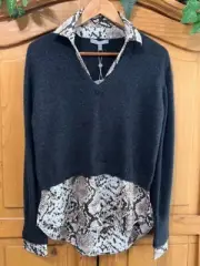 NWT $360 Neiman Marcus Cashmere Collection Animal Print V Neck Sweater Small