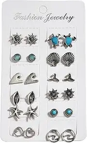 [SOESFOUFU] Style Sea Turtle Shell Earrings Set Circle Earrings Ear Jewelry Decor for Women
