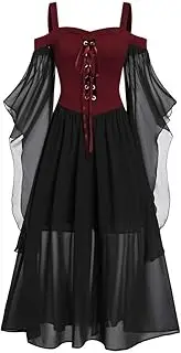 [Hiliby] Gothic Lace Dress Plus Size Plus Lace Sleeve Shoulder Size Up Dress Halloween Cold Womne Women's Dress Uu-Style Super Danganronpa 2 Mikan Tsumiki Cosplay Costume Red