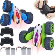 2-Pack Double-Sided RC Stunt Cars - Remote Control Cars with 360 Flips, LED H...