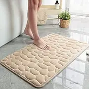Memory Foam Bath Mat Comfortable Bathroom Rug Super Water Absorbent Bath Rug Machine Washable Bathroom Mat Non Slip Rug Soft Stone Embossed Carpet Thick Shower Floor Bathmat (Beige, 50 * 80cm)