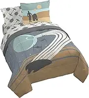 Jay Franco Star Wars Queen Size Comforter Set - 7 Piece Bedding Includes Sheet Set & Pillow Covers - Super Soft Cozy Bedding with Death Star and Millennium Falcon