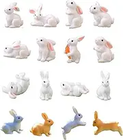 Beauy Girl 16 Pcs Fairy Garden Miniature Rabbit Figure Mini Bunny Figurines Miniature Animal Rabbit Figures, Rabbit Cake Topper, Rabbit Cake Decoration