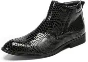 [Generic] Men Ankle Chelsea Boots Stylish Leather Snake Print Design Dress Party Handmade Genuine Leather Western Boot with Side Zipper Round Toe Cowboy Boots for Men
