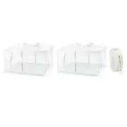 Clear Cake Box with Ribbon, 2Pcs 13"x13"x7" for 12 Inch Cake Packing (White)