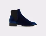 $80 ALDO NYDIA WOMEN'S 6 LOW ANKLE BOOTS NAVY BLACK VELVET SLIP ON FLAT BOOTIES