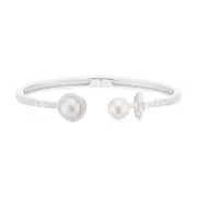 Sterling Silver Cubic Zirconia Fresh Water Pearl Hinge Bracelet
