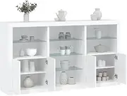 Modern Sideboard with RGB LED Lights, 181.5x37x100 cm, Ample Storage for Living Room, White Finish