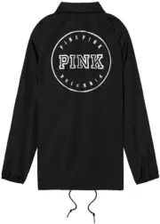Victoria's Secret Pink Snap Button Front-close Anorak Coaches Jacket Black NWT