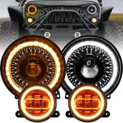 Gradient Halo 7'' LED Headlights 4" Fog Lights Combo for Jeep Wrangler JK 07-17 (for: Jeep)