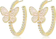 [LYLYMIMI] Women's Hypoallergenic Earrings CZ 14K Gold Plated Butterfly Bracelet Thick, Simple, Cute, Thick Round Curly Hair Beads Starburst Cuff