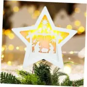 Star Nativity Christmas Tree Topper Lighted, 3D Wooden Star LED Nativity Tree
