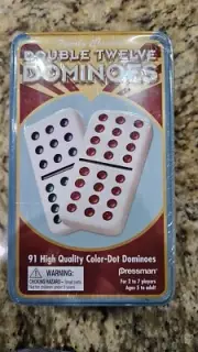 Double Twelve Dominos Family Classics Pressman Tin Case. 91 Dominos SEALED