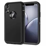 For Apple iPhone XR Case Drop Resistant Defender Tradies Heavy Duty Rugged Shockproof Cover (Black)