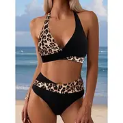 Women's Swimsuits Bikini 2 Piece Swimsuit Fashion Stylish Graphic Leopard Sleeveless Bathing Suits