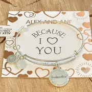 Alex and Ani BECAUSE I LOVE YOU GODMOTHER Shiny Silver Bracelet with Card NWT