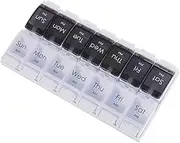 HANHOST 7-Day Pill Organizer (Black/White) | AM/PM Weekly Pill Case with Removable Trays & Push-Button Design | BPA-Free, Large Capacity for Fish Oil, Vitamins, Supplements | Travel-Friendly Medication Box (14 Compartments)