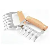 2x Stainless Steel BBQ Meat Claws Bear Claws W/Wooden Handle