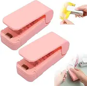 [PUSKIU] Portable Mini 2 in 1 Sealer & Cutter, 2024 Mini Bag Sealer, Handheld Heat Vacuum Sealer, Resealer Machine for Plastic Bags, Food Storage, Snacks, Freshness (Pink, 2 Pack)