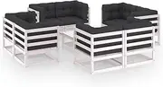 9 Piece Garden Lounge Set with Cushions Solid Pinewood, Garden Furniture Sets